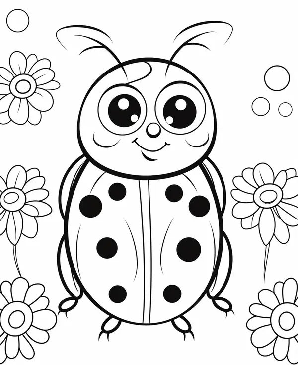 Ladybug Surrounded by Flowers coloring page for children