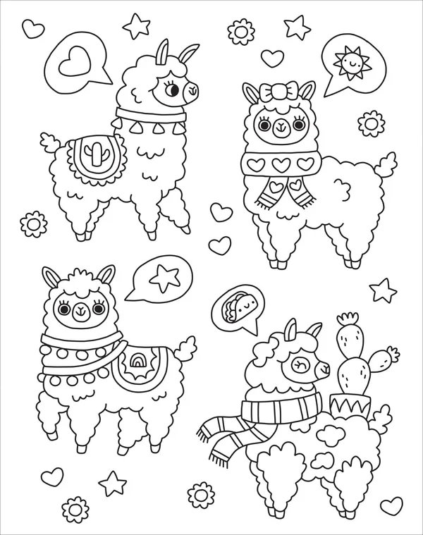 Lamas Kawaii coloring page for children