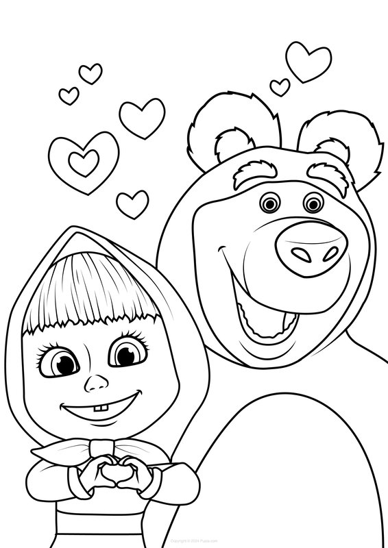 L'amour de Masha et Michka coloring page for children