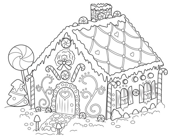 Lebkuchenhaus Weihnachten coloring page for children