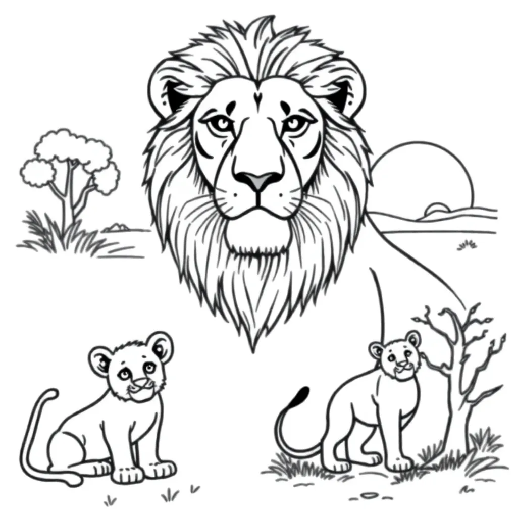 Leeuw Wild Savanne Natuur Dier coloring page for children