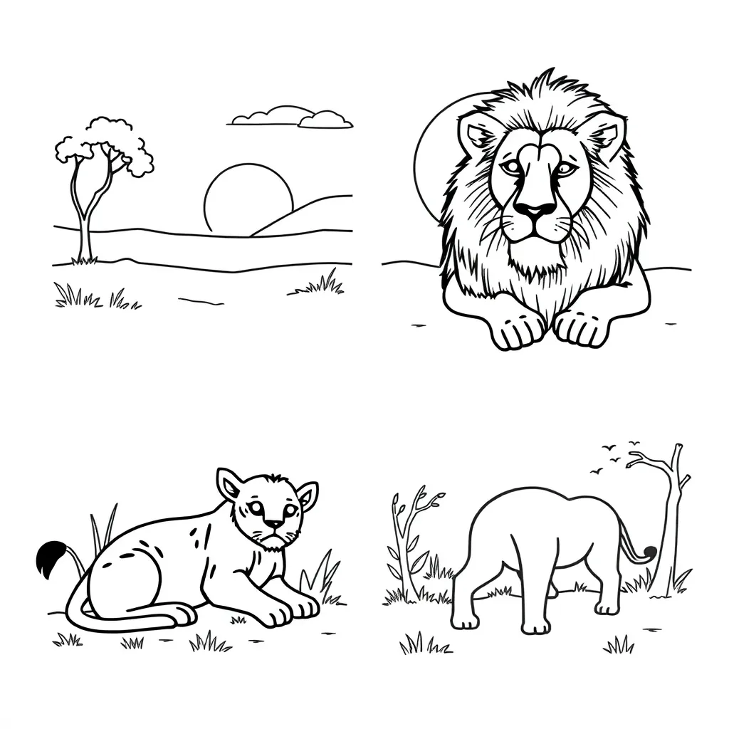 Leeuw Wild Savanne Natuur Roofdier coloring page for children