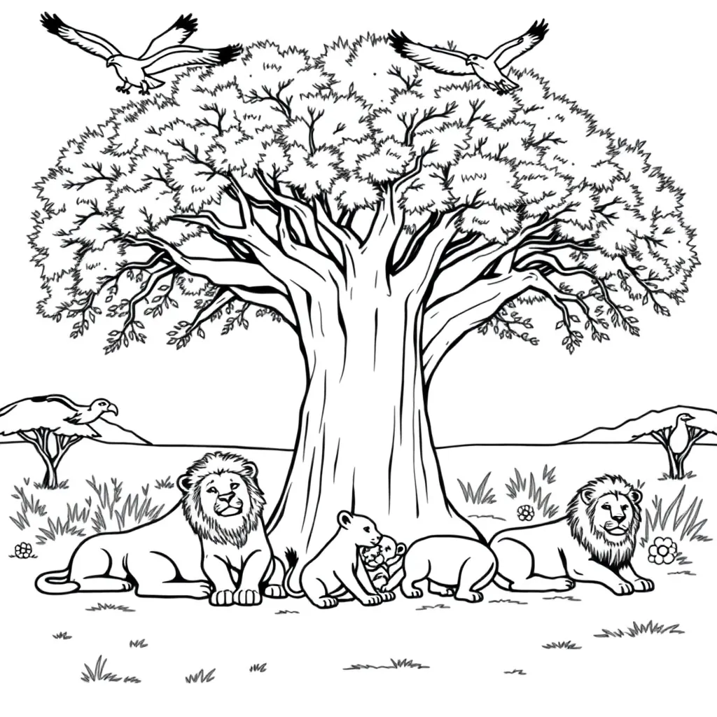 Leeuwin Wilde Dieren Savanne Moederliefde coloring page for children