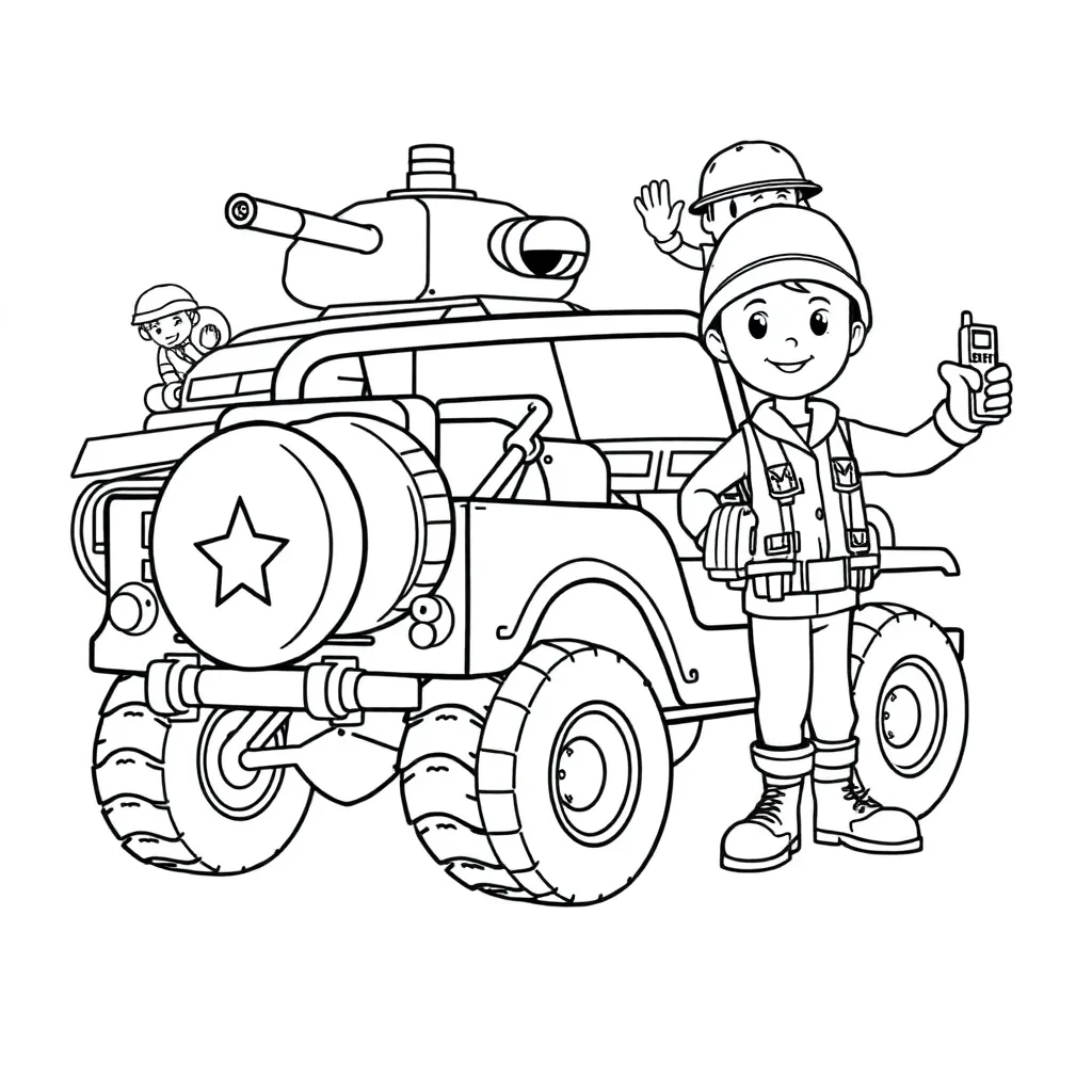 leger, militair, voertuigen, soldaten, gevecht coloring page for children