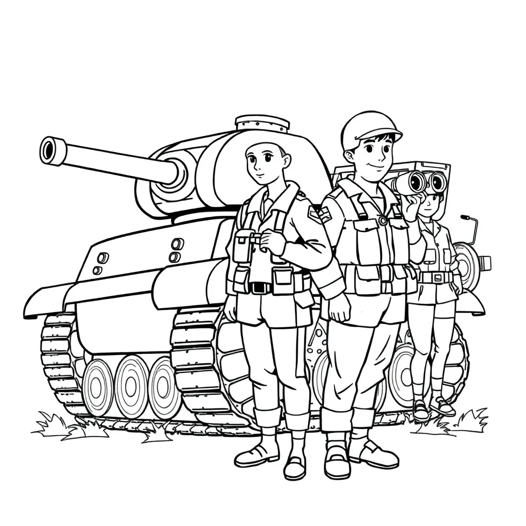 leger, militair, voertuigen, soldaten, oorlog coloring page for children