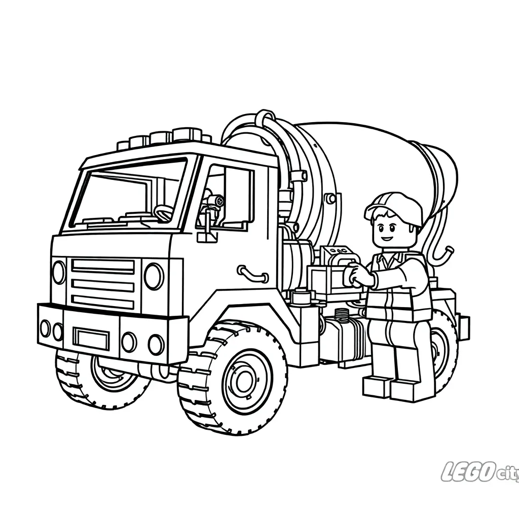 Lego City Cementwagen Constructie Bouwen coloring page for children