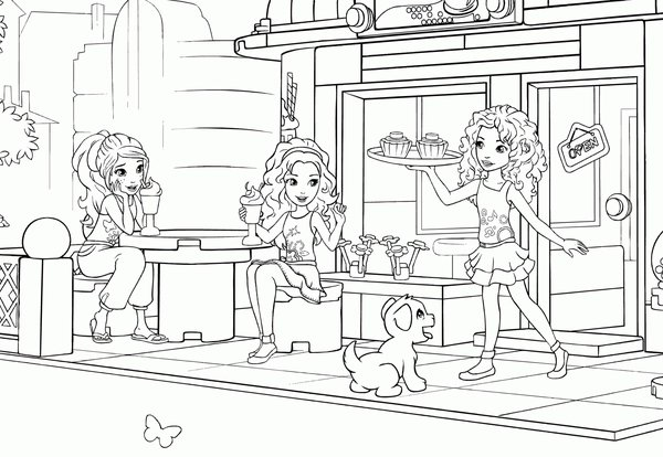 Lego Friends Restaurant Cupcakes coloring page for children