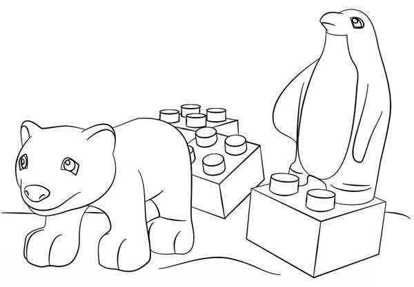Lego Oso de Hielo y Pingüino coloring page for children