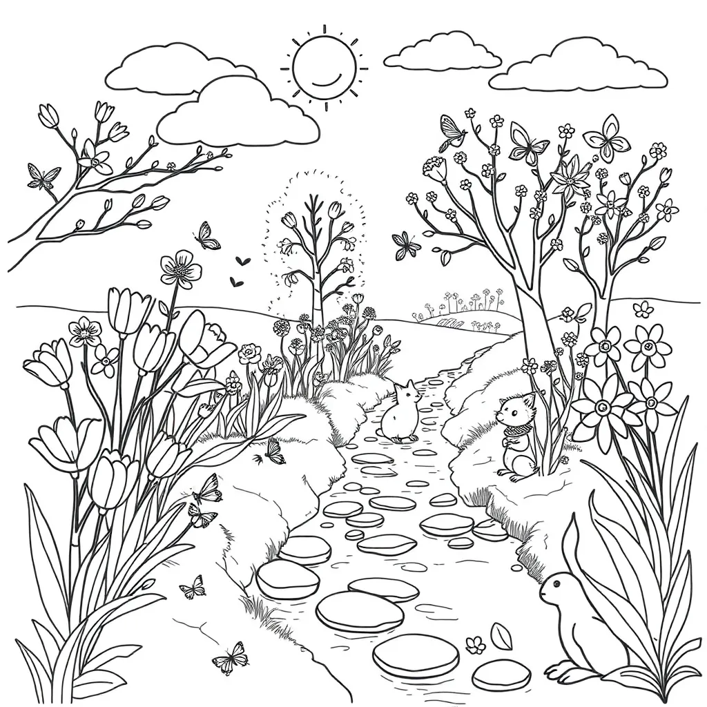 Lente Bloemen Natuur Seizoen Creatief coloring page for children