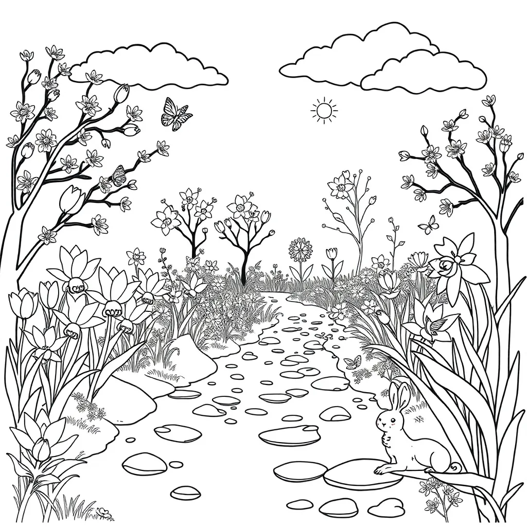 Lente Bloemen Natuur Seizoen Creatief coloring page for children