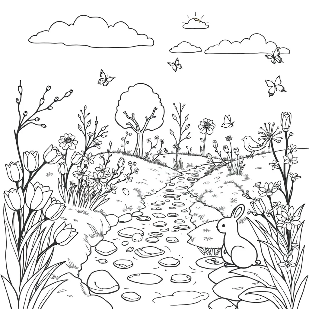 Lente Bloemen Natuur Seizoen Creatief coloring page for children