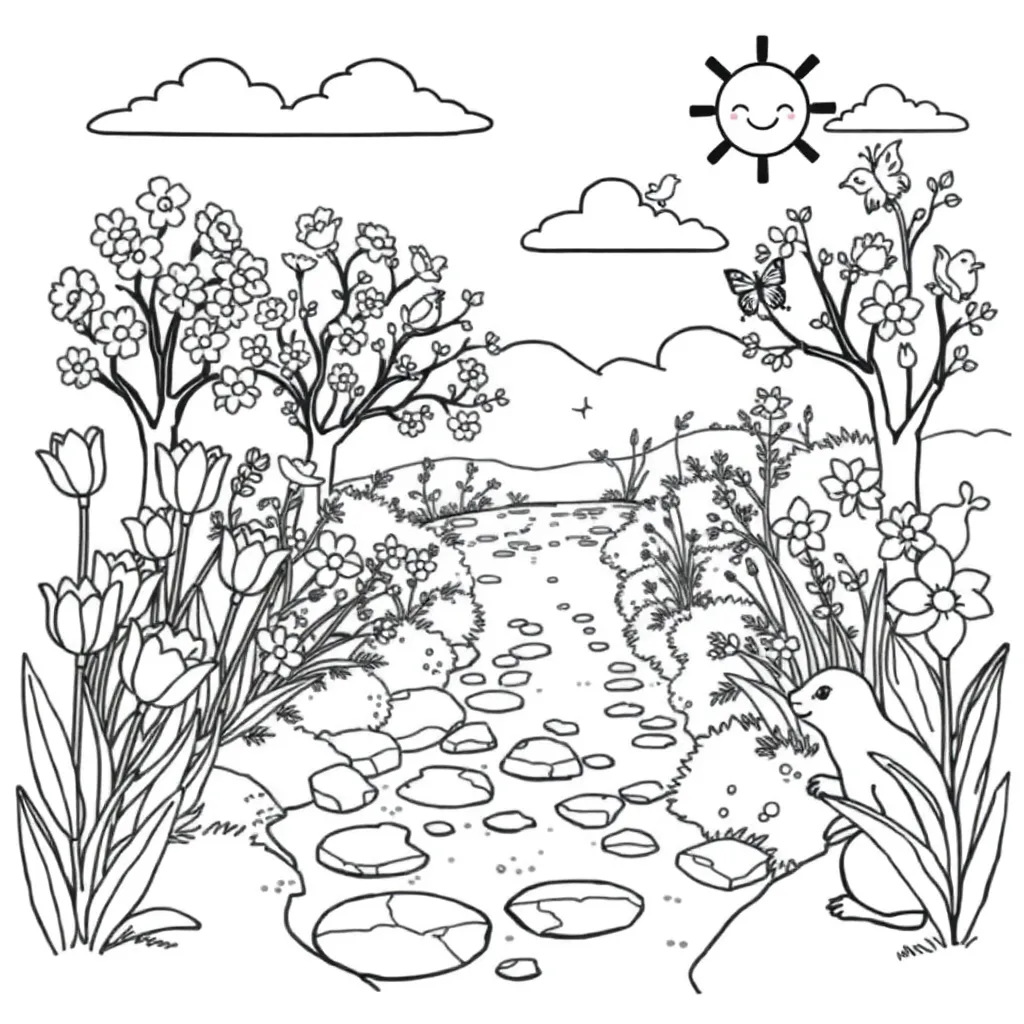 Lente Bloemen Natuur Seizoen Creatief coloring page for children