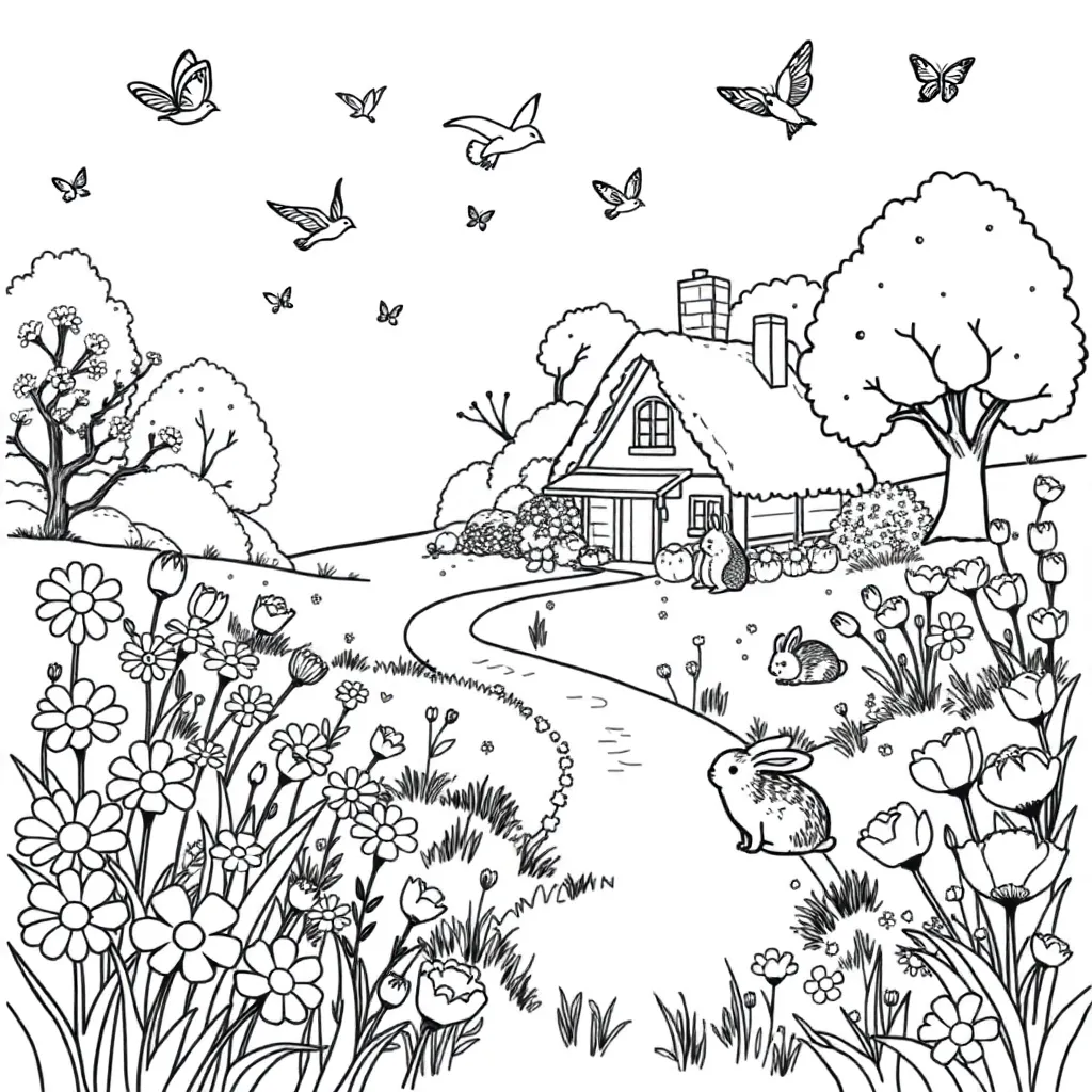 Lente Bloemen Natuur Seizoen Creatief coloring page for children