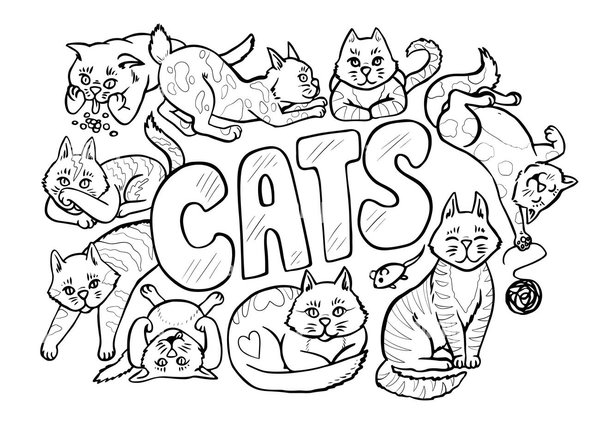 Les Chats Ensemble coloring page for children