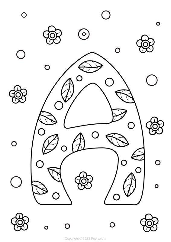 Letra A Con Hojas coloring page for children