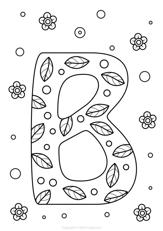 Letter B With Leaves coloring page for children