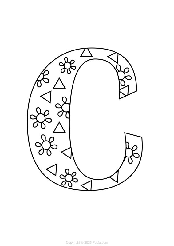 Letter C Met Bloemen coloring page for children