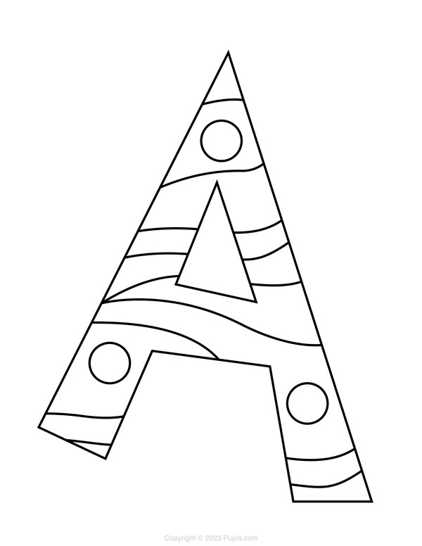 Lettre A Avec Lignes Et Cercles coloring page for children