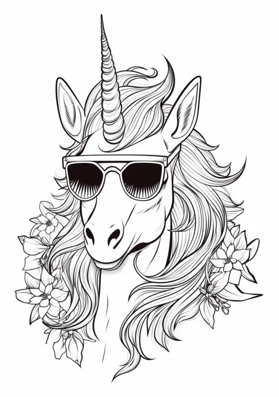 Licorne Cool Portant Des Lunettes De Soleil coloring page for children