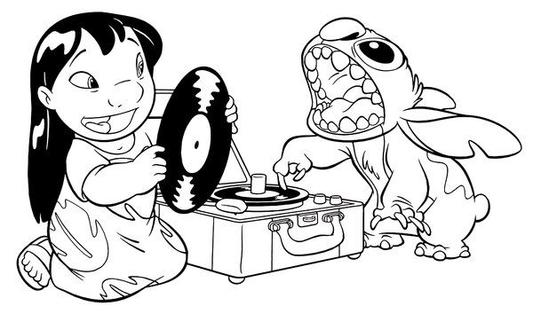 Lilo & Stitch Spielende Schallplatten coloring page for children