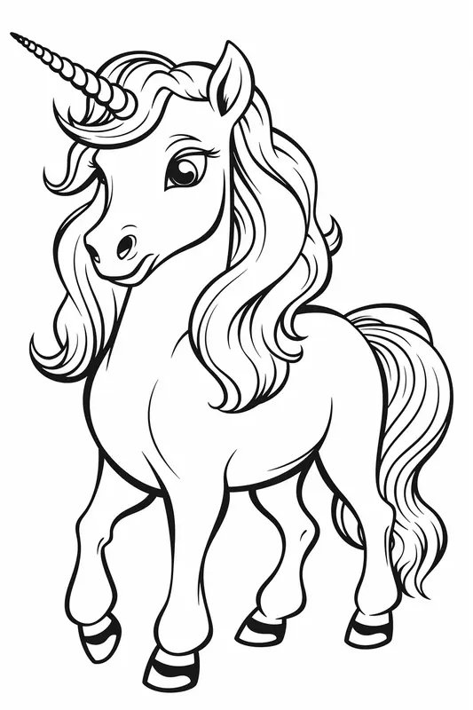 Lindo Unicornio De Pelo Largo coloring page for children