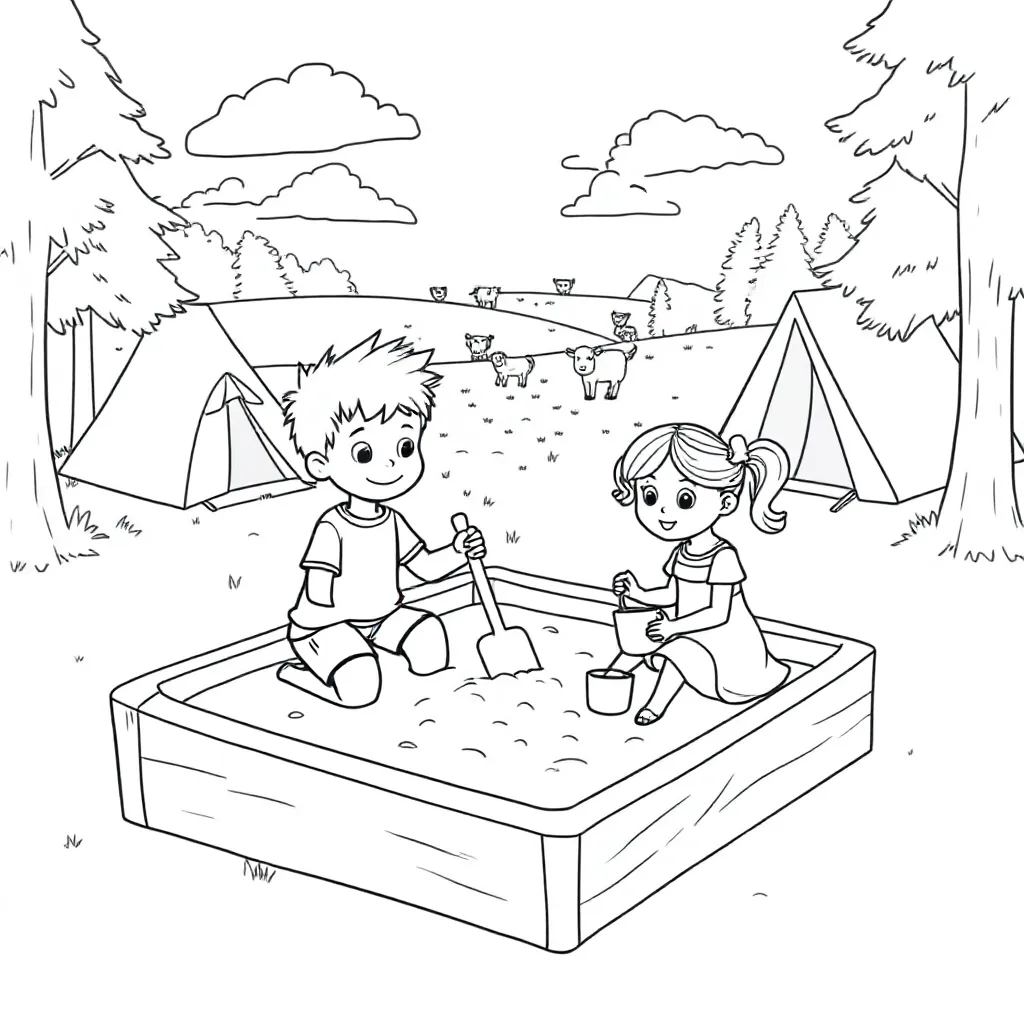 Maak Een Kleurplaat In Cartoon Style Van Spelende Kindere... coloring page for children