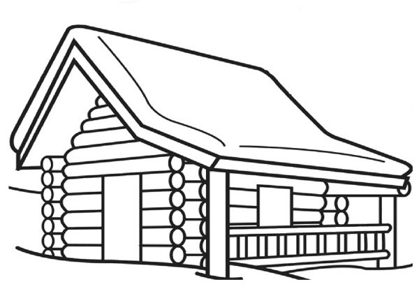 Maison En Bois Dans La Neige En Hiver coloring page for children