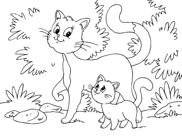 Maman Chat Et Bebe Chaton coloring page for children