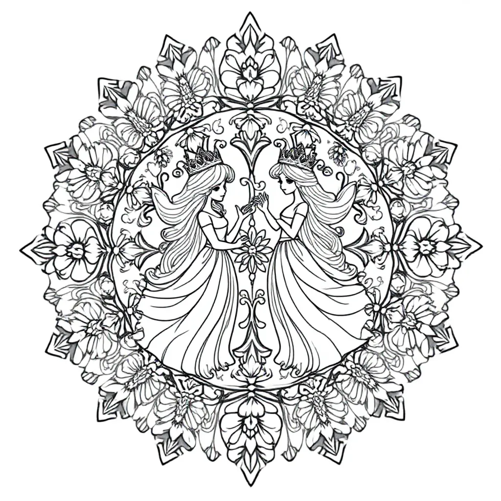 Mandala Van 2 Prinsessen coloring page for children