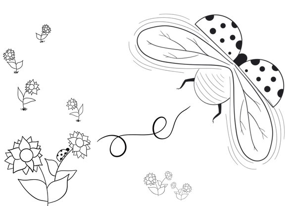 Marienkäfer mit Blumen coloring page for children
