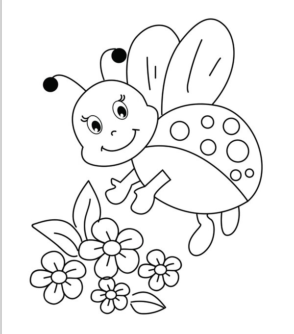Marienkafer Pfluckt Blumen coloring page for children