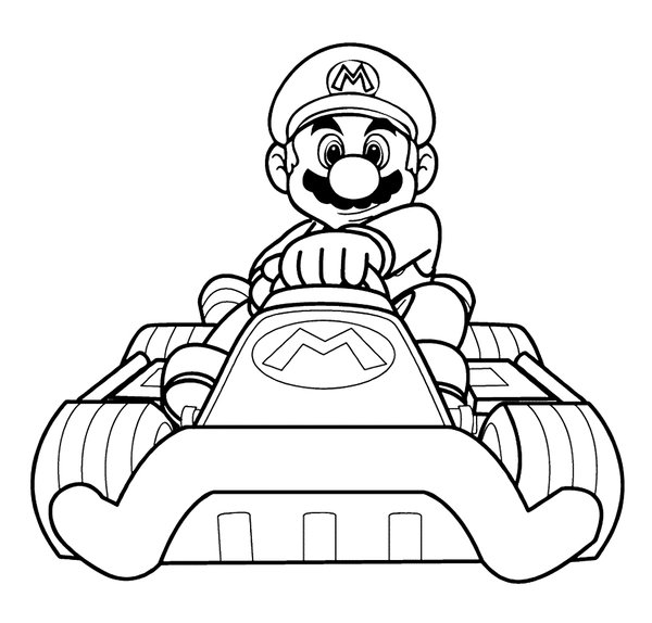 Mario En Kart coloring page for children