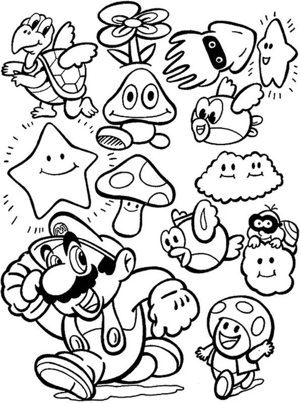 Mario Figures coloring page for children