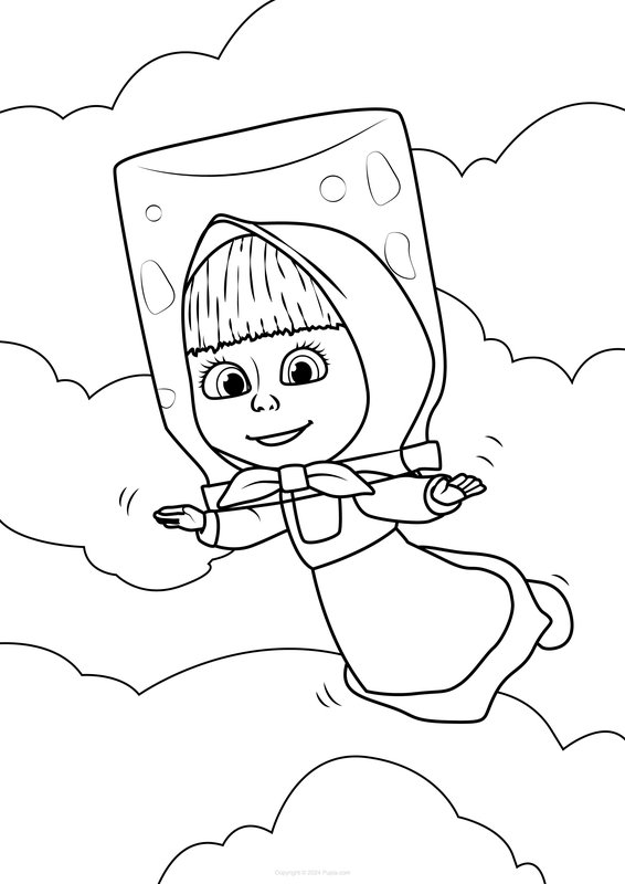 Masha vuela por los aires coloring page for children