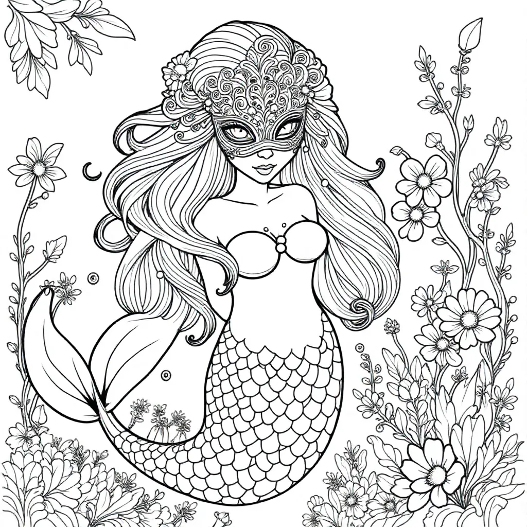 Masker Zeemeermin coloring page for children