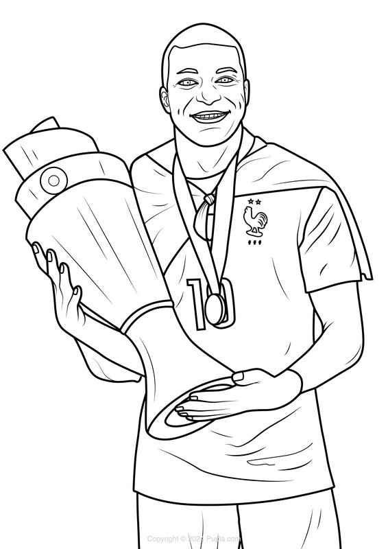 Mbappe Met Een Trofee coloring page for children