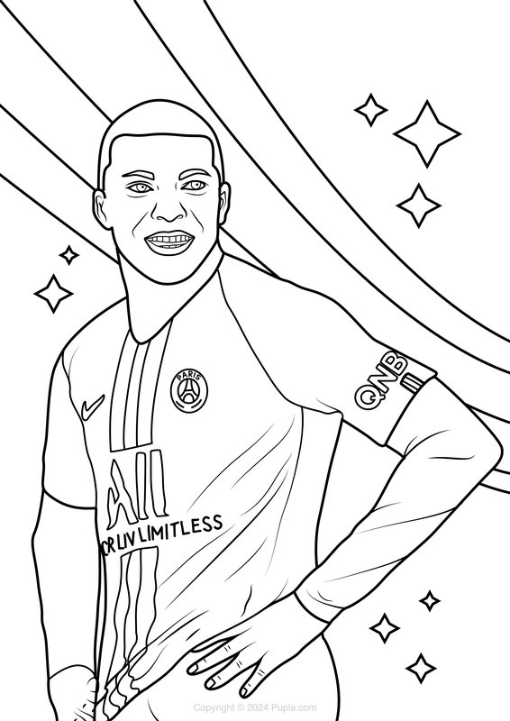 Mbappe París Saint Germain Estrellas coloring page for children
