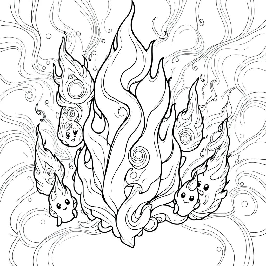 meerdere losse vlammen coloring page for children