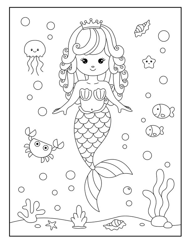 Meerjungfrau unter Wasser coloring page for children