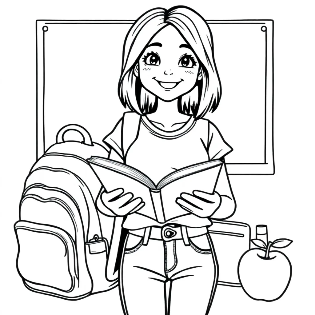 Jugendliches Mädchen in der 8. Klasse kleurplaat voor kinderen