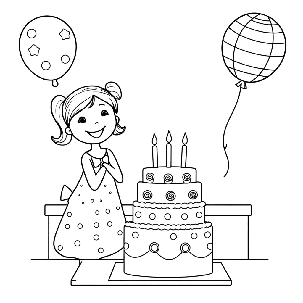 Meisje Met 2 Vlechten Is Jarig coloring page for children