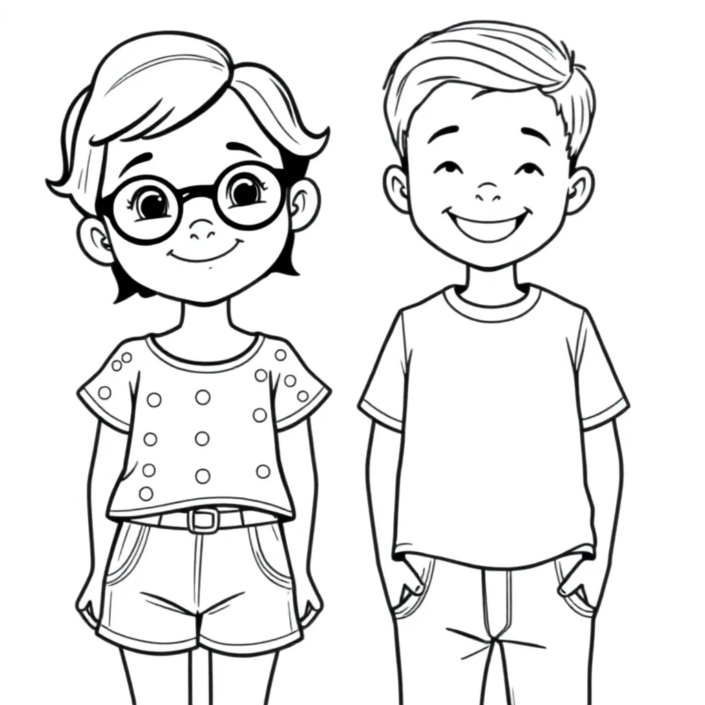 Meisje Met Bril Jongen Zonder Bril coloring page for children