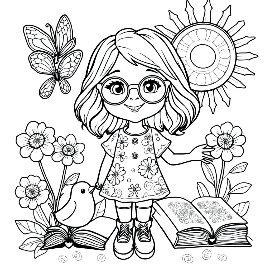 meisje van 7 jaar met bril kleurplaat voor kinderen