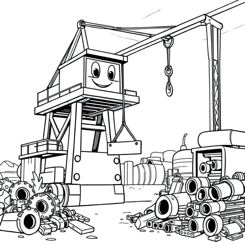 Metaal Industrie Met Veel Ijzer Nadruk Hierop En Een Grot... coloring page for children