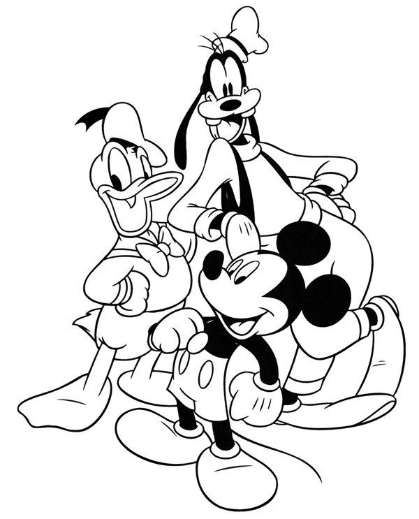 Mickey Mouse, Donald Duck et Goofy coloring page for children