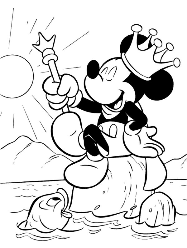 Mickey Mouse King On Water coloring page for children