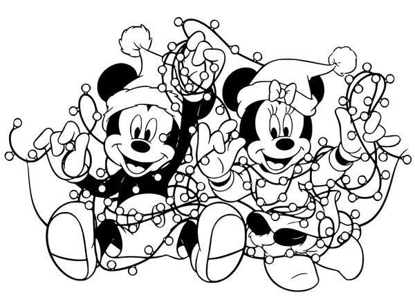 Mickey Mouse Minnie Kerstlichtjes coloring page for children