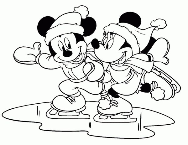 Mickey Mouse Und Minnie Beim Schlittschuhlaufen coloring page for children