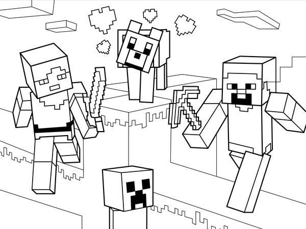 Minecraft Charaktere coloring page for children
