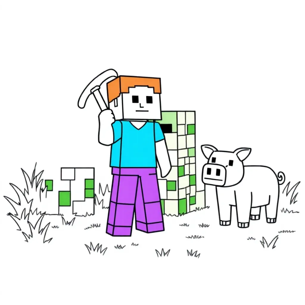 Kostenlose Minecraft Malvorlage für Kinder
